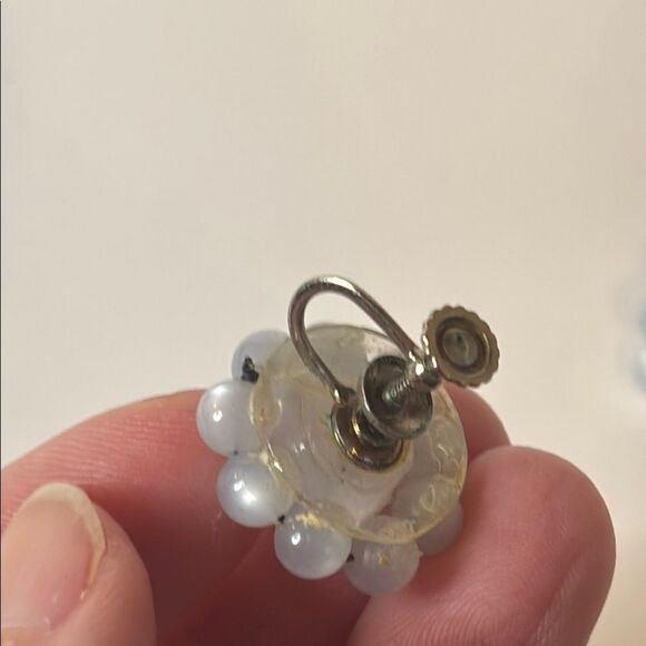 Circular Light Blue Beaded Cluster Clip On Earrings - Picture 3 of 4